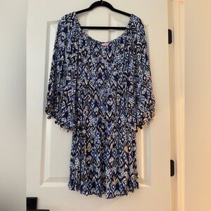 Lilly Pulitzer Navy Blue Boho Print Dress – Coin Trimmed Tunic – Size L